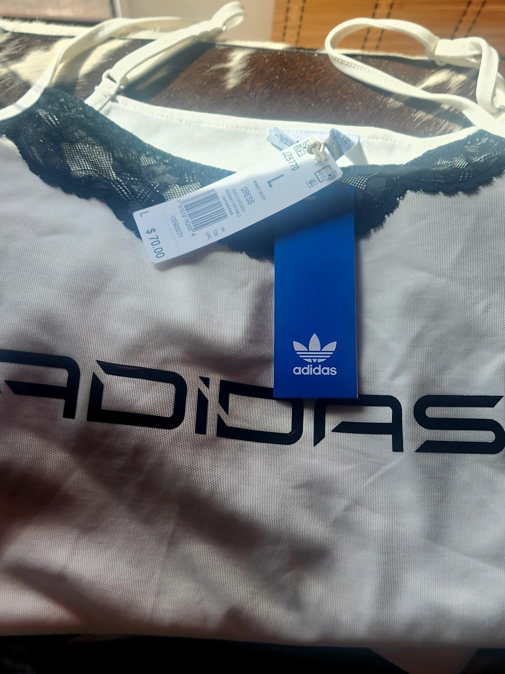 adidas Women Lace-Trim White Logo Dress